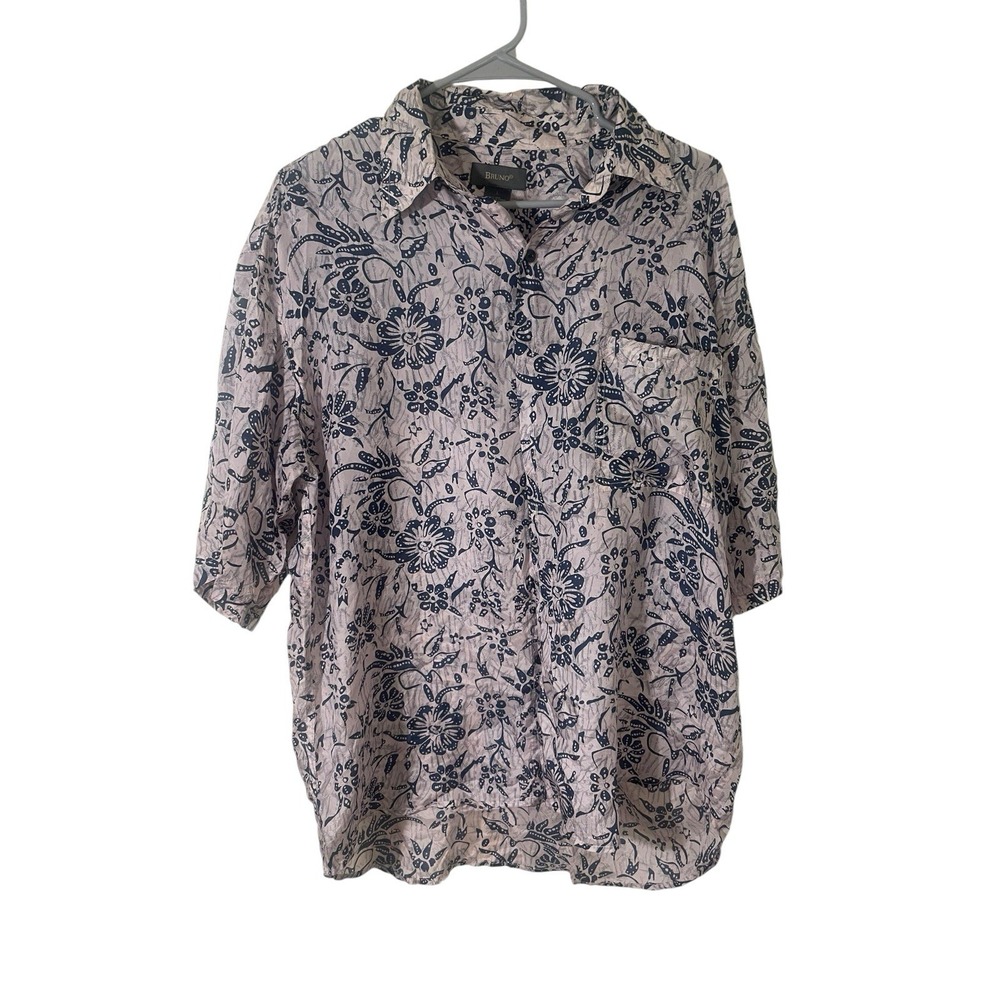 Vintage Bruno 100% Silk Shirt Mens Large HawaiianButton Up Casual Luxury Tropic